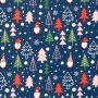 Baumwoll-Popeline mit Weihnachtsbäumen Marine