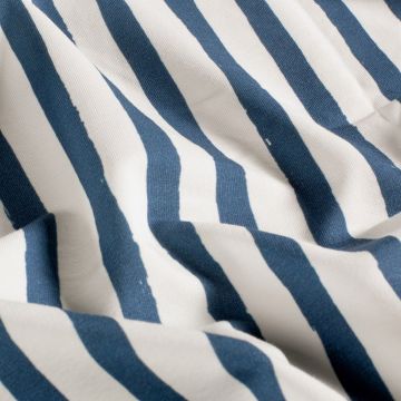 French Terry GOTS digital bedruckt Streifen Stahlblau