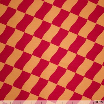 Soft Sweatstoff Wavy Checks Lachs-Cerise