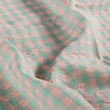 Baumwoll-Popeline Seersucker Stoff XL Karo Grün