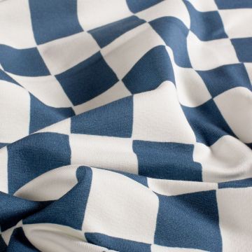French Terry GOTS digital bedruckt Blockmuster Stahlblau