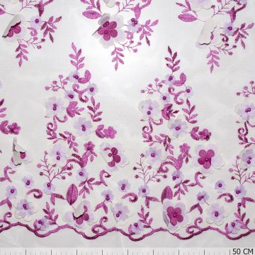 Mesh Stickerei 3D Blumen fuchsia