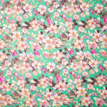 Viskose-Mix Rosa Blumen auf Mintgrün
