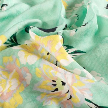 Bambus-Popeline Stoff bedruckt Blumen Mint