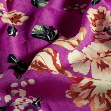 Bedruckter Bambus-Popeline Stoff mit Blumenmuster in Fuchsia