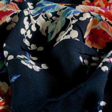 Bambus-Popeline mit Blumenprint Blau