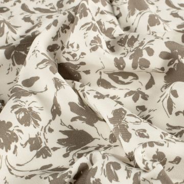 Bambus-Popeline Stoff mit Blumenprint Khaki