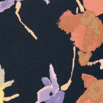 Gewebter Viskose-Leinen-Stoff Blumen marineblau