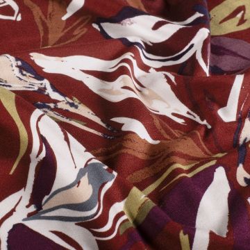 Viskose-Jersey Blumen bordeaux