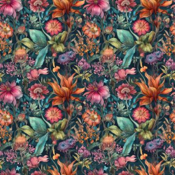 Viskose-Jersey Digital Flowers Petrol
