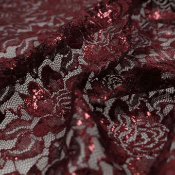 Shiny Foil Spitzenstoff Bordeaux
