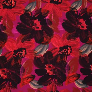 Viskose-Jersey mit großen Blumen in Rot und Fuchsia