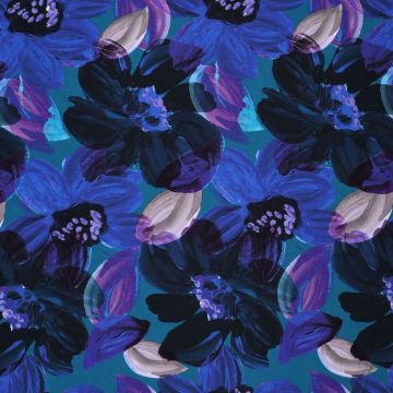 Viskose-Jersey große Blumen blau