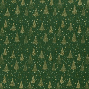 Baumwoll-Popeline mit Weihnachtsbäumen und Folienprint Grün