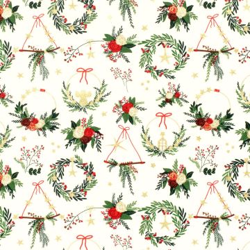 Baumwoll-Popeline mit Weihnachtsdruck und Folienprint, gebrochen weiß