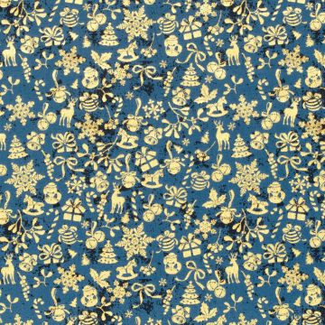 Bedruckter Baumwoll-Popeline mit Folienprint Ornamente Marine