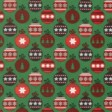 Baumwoll-Popeline mit Weihnachtskugeln Print Grün