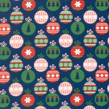 Baumwoll-Popeline mit Weihnachtskugeln, Marine