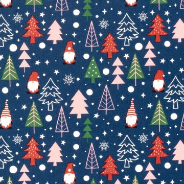 Baumwoll-Popeline mit Weihnachtsbäumen Marine