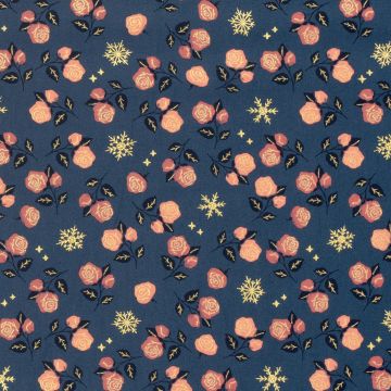 Baumwoll-Popeline mit Druck und Folienprint Weihnachtssterne Stahlblau