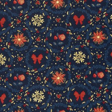 Baumwoll-Popeline mit Druck und Goldfolie – Weihnachten Marine