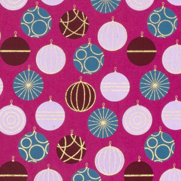 Baumwoll-Popeline mit Druck und Folie – Weihnachtskugeln Magenta