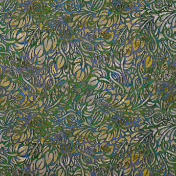 Tencel-Leinenstoff mit botanischem Muster in Grün und Blau