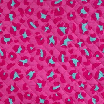 Gewatteerde Baumwoll-Doubleface-Patchworkstoff Leopard Fuchsia