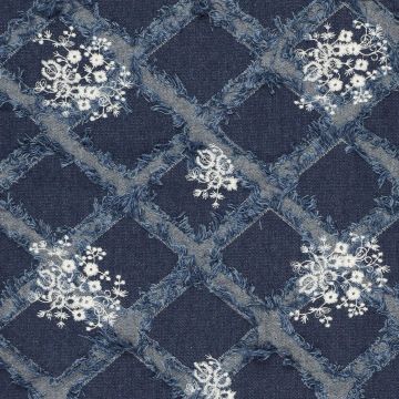 Indigo Denim mit Fransen-Blockstickerei