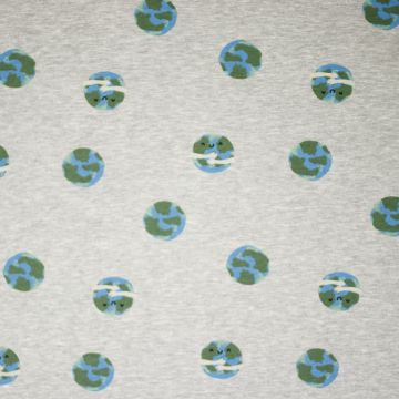Alphen Fleece-Stoff Weltkugel Grau