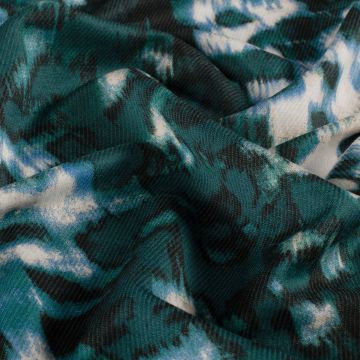 Viscose-Twill-Stoff mit Aquarell-Print Petrol