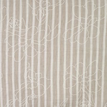 Leinenoptik-Stoff Streifen hellbeige Blumen