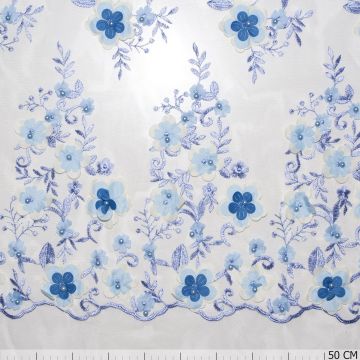 Mesh Stickerei 3D Blumen hellblau