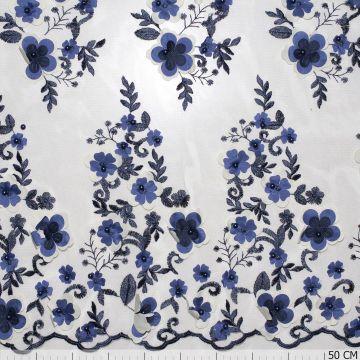 Mesh Stickerei 3D Blumen blau