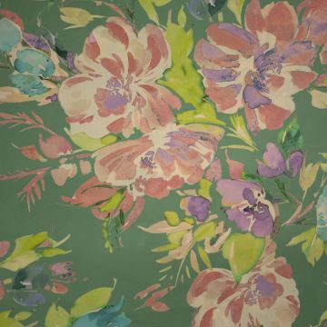 Satin Aquarell Blumen auf Grün