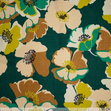 Viskose mit Blumenmuster in Leinenoptik