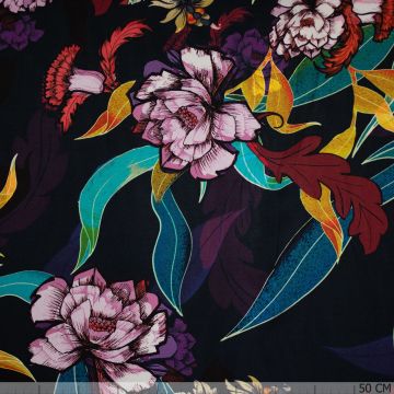 Satin Bold Flowers Schwarz