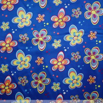 Fred Satin in Kobaltblau mit Flower-Power-Print