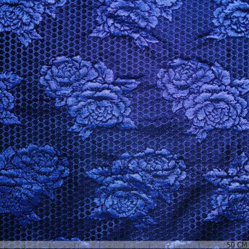 Metallic Rose Jacquardstoff Blau