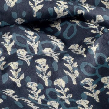 Baumwoll-Batikstoff Blumenblüten Blau