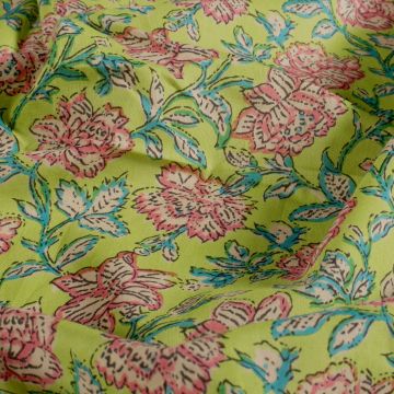 Baumwoll-Batikstoff Doodle-Blumen Lime