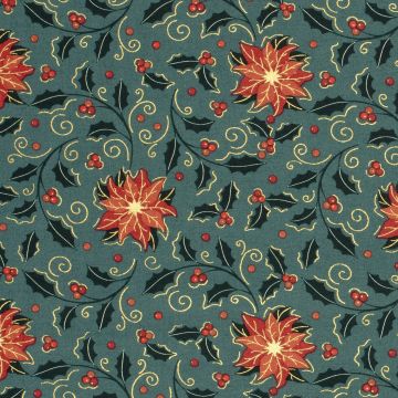Bedruckter Baumwoll-Popeline mit Folienprint Weihnachten Khaki-Grün