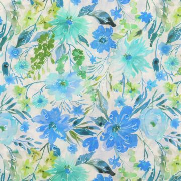 Baumwoll-Voile mit Dots und Blumen in Türkis