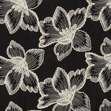 Bestickter Sparkel-Blumenstoff Schwarz