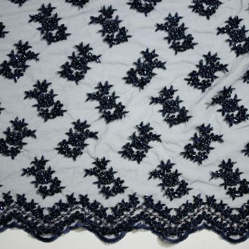 Couture-Bortenstoff mit Perlen und Pailletten in Marineblau