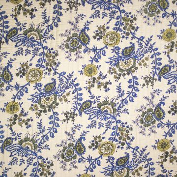 Gesteppte Baumwolle Blockprint Ecru Blau
