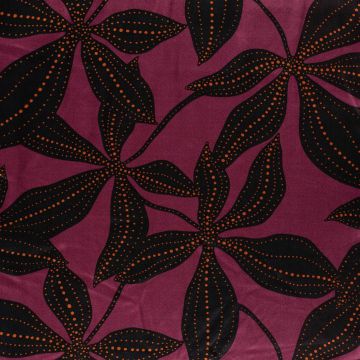 Viskose-Satin mit grafischem Blumenmuster in Aubergine