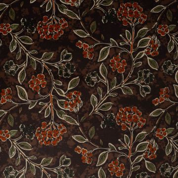 Velours mit Blumen- und Beerenmuster in Dunkelbraun