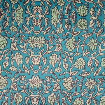 Veloursstoff mit Blumen- und Ornamentmuster in Türkis