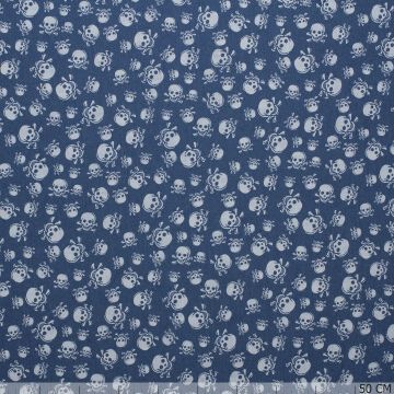 Jeansstoff Stretch Totenköpfe blau